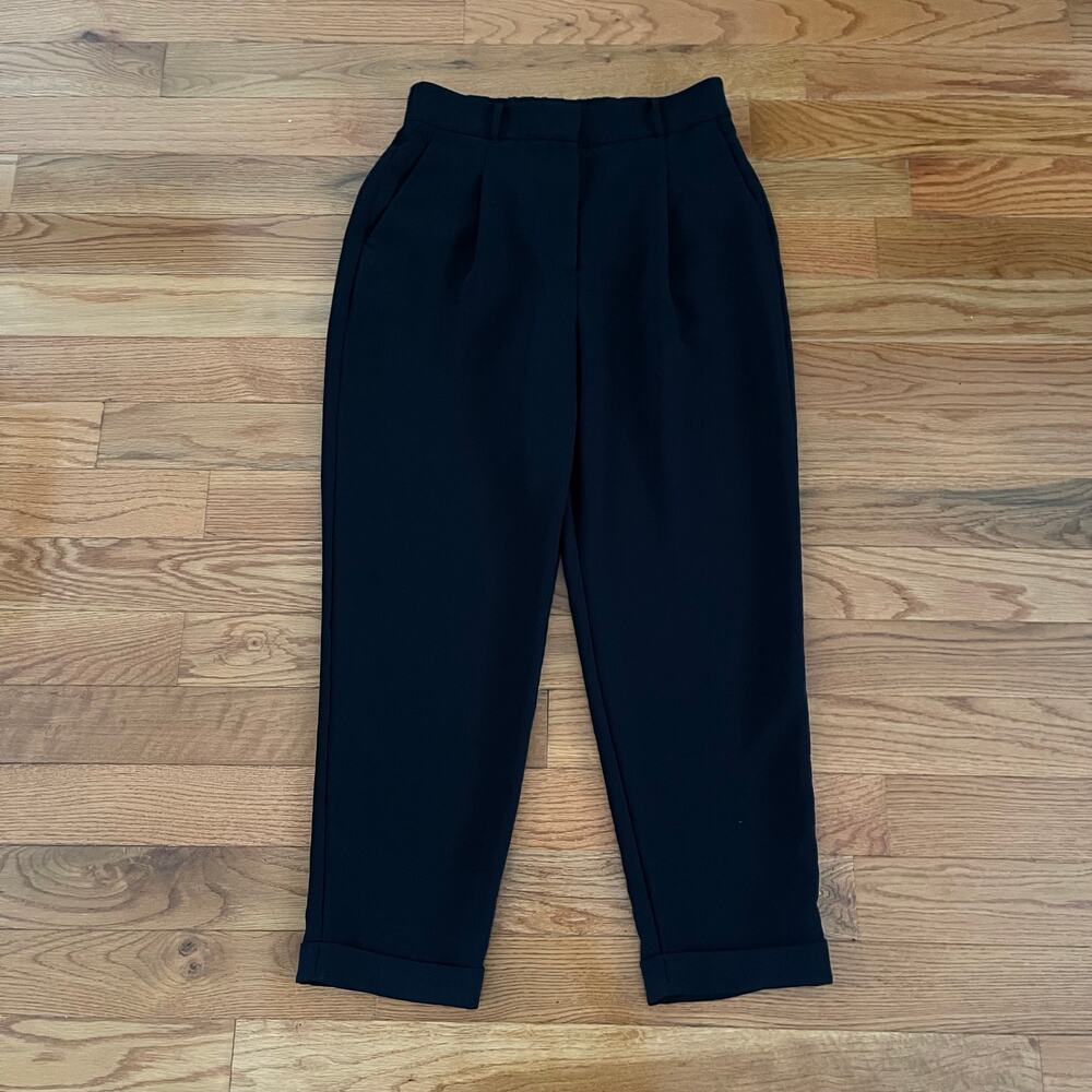 Aritzia Wilfred Dashwood Trousers Womens 12 Black High Waist Pleated Crepe Pants